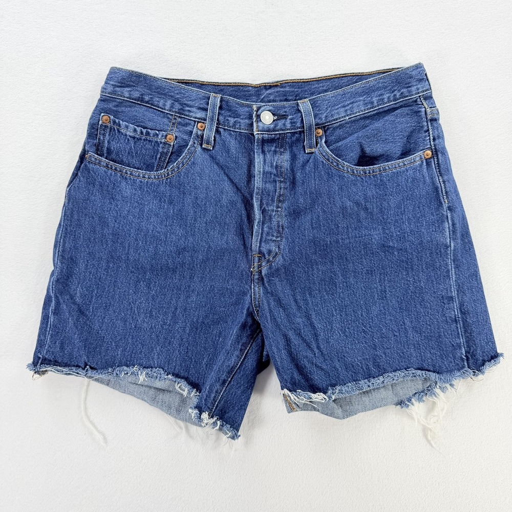 Levi's 501 Jean Shorts Womens 30 Blue Cutoff Frayed Hem Denim Button Fly Casual